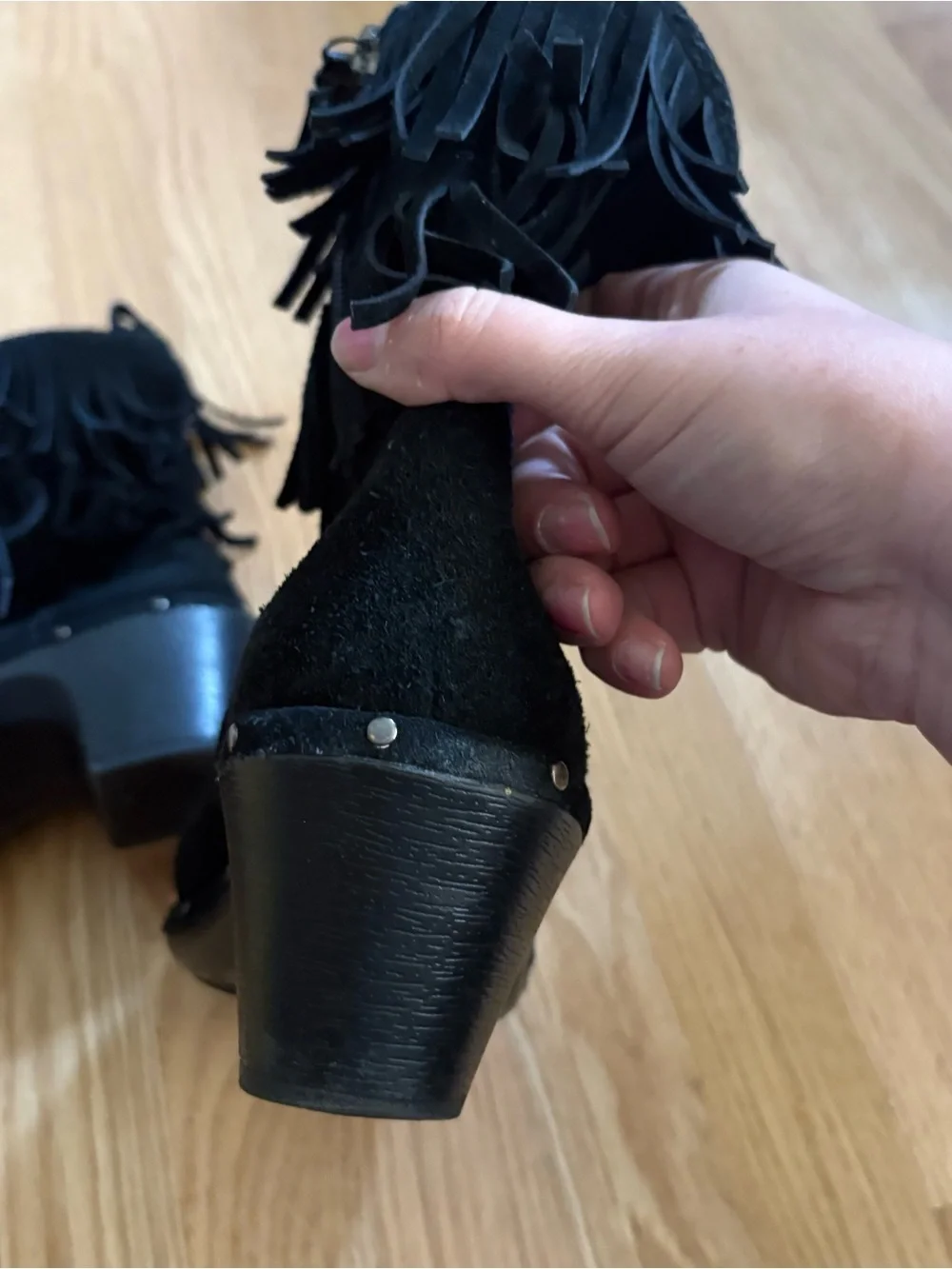 SoftWalk Black Suede Fringe Lace-Up Ankle Boots Zipper Sz 9 Moccasin Leather